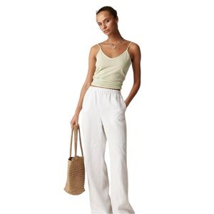 J Crew White Stratus Pant in Linen Womens Size L Elastic Waist Pull On